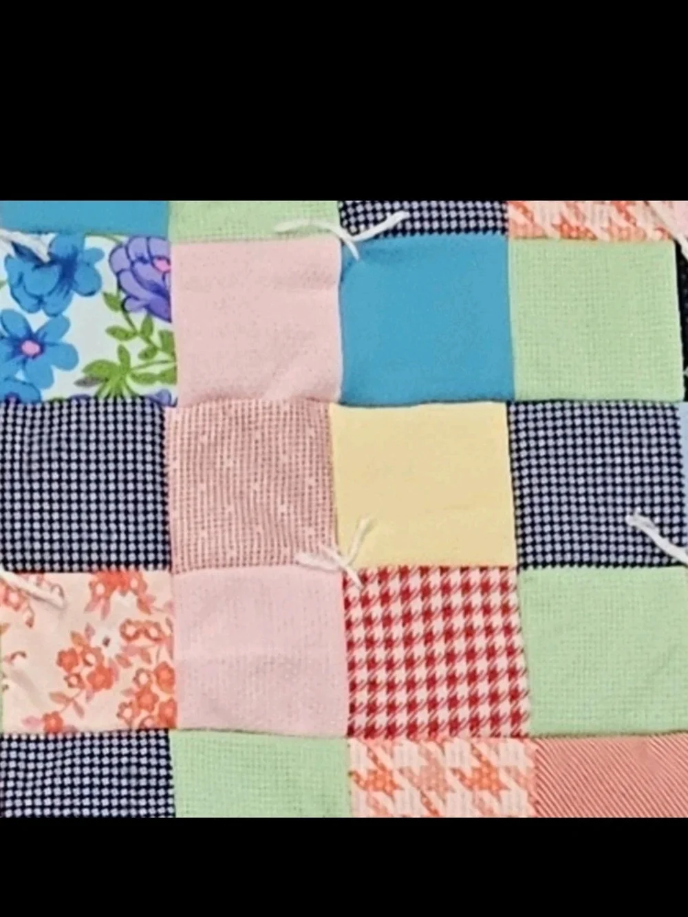 Baby Quilt Floral Backing 37x40 Hand Tied Patchwork